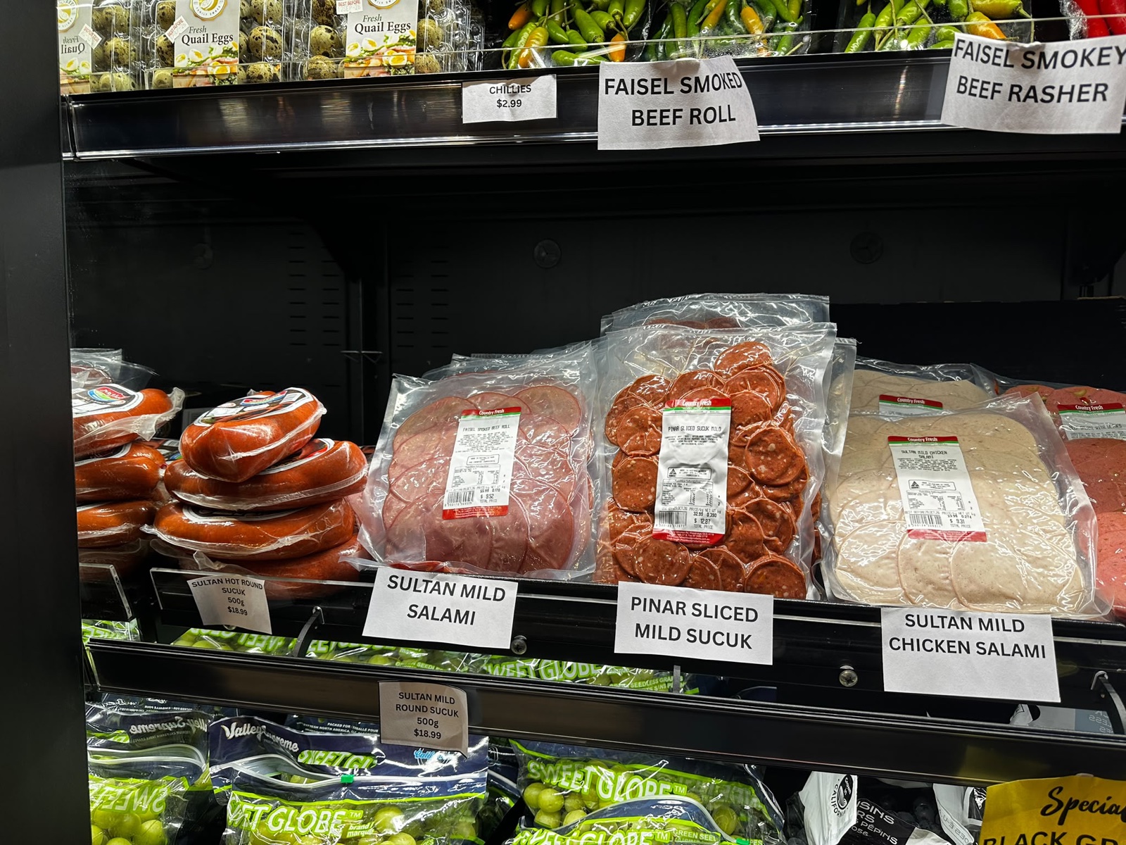 Halal sujuk, salami and sliced meats